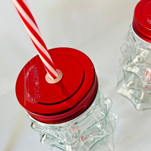 Amici Home Holiday Time 2 Clear Glass Christmas Tree Sipper with Red Lid Straw - Picture 6 of 14